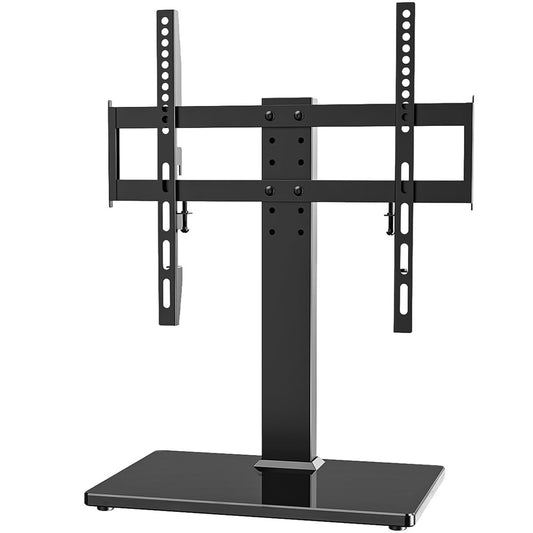 Universal TV Stand - Table Top TV Stand for 27-60 inch LCD LED TVs - 6 Level Height Adjustable TV Base Stand with Tempered Glass Base & Wire