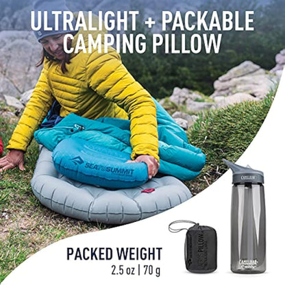 Sea to Summit - Aeros Ultralight Pillow L - Lightest Curved Inflatable Travel Pillow - Stretch-Knit 20D Polyester - Lock System - For Ultralight Backpacking - 44 x 32 x 14cm - Grey - 70g