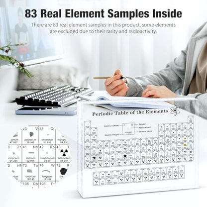 Large Periodic Table With Real Elements Inside - Acrylic Display With 83 Element Samples - Chemistry Gifts Crafts Decor for Kids Adults Teacher