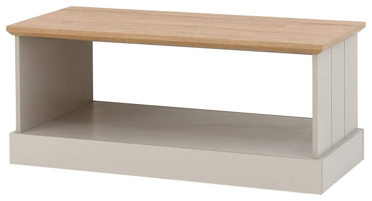 GFW Kendal Coffee Table, Grey and Oak Effect Living Room Table with Open Storage Shelf, Country Style Furniture