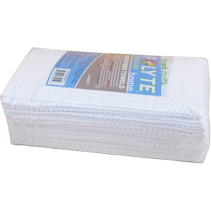 POLYTE Ultra Premium Microfibre Kitchen Dish Tea Towel Waffle Weave, 18 Pack (40x71 cm, White)