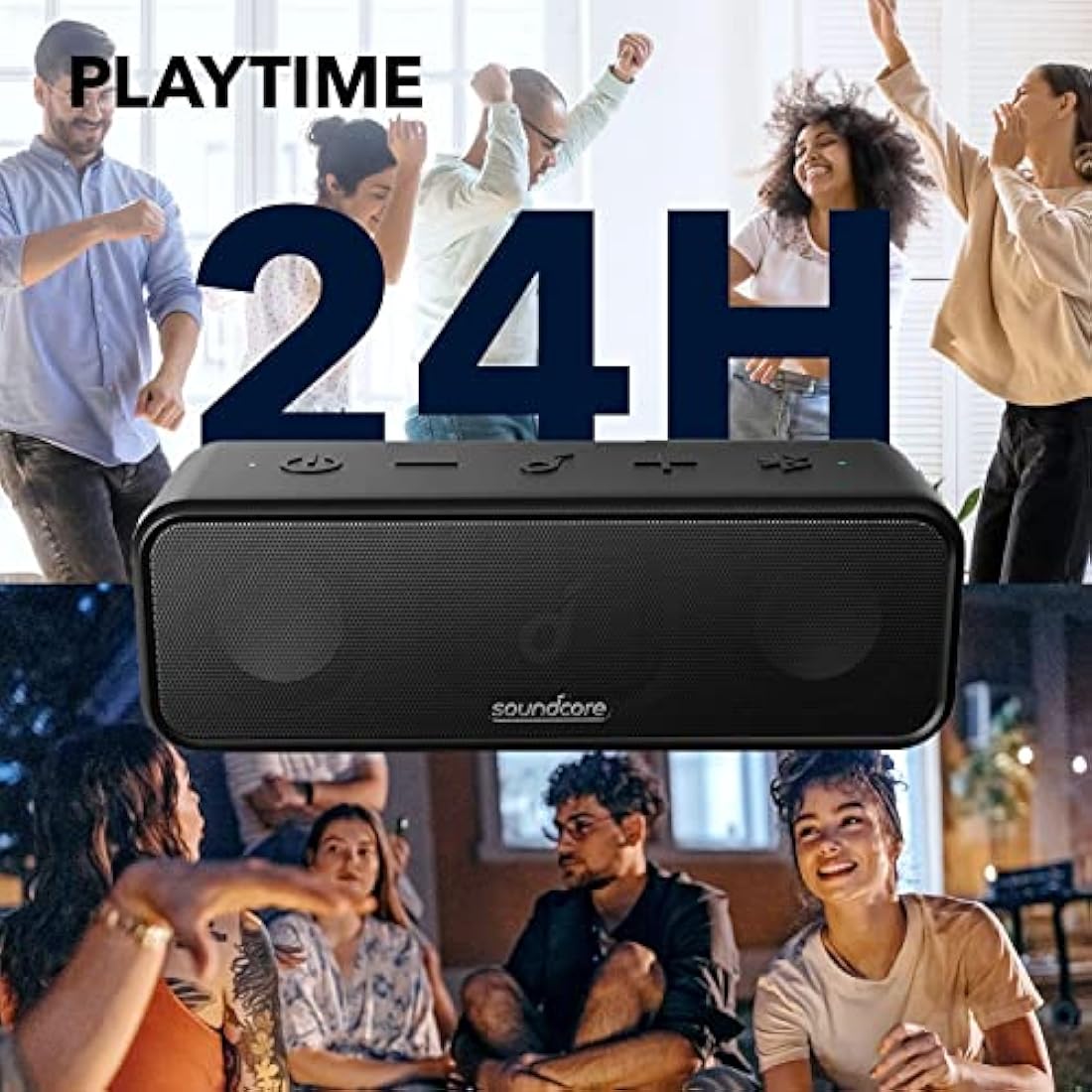 soundcore 3 by Anker, Bluetooth Speaker with Stereo Sound, Pure Titanium Diaphragm Drivers, PartyCast Technology, BassUp, 24H Playtime, IPX7 Waterproof, App, Custom EQ, Home, Outdoor, Beach
