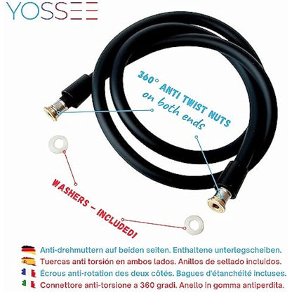 YOSSEE PVC Smooth Shower Hose 1.5M / 59 Inch with Anti-Twist Brass Connections - Universal Replacement, Flexible, Kink and Leak Proof (Black)
