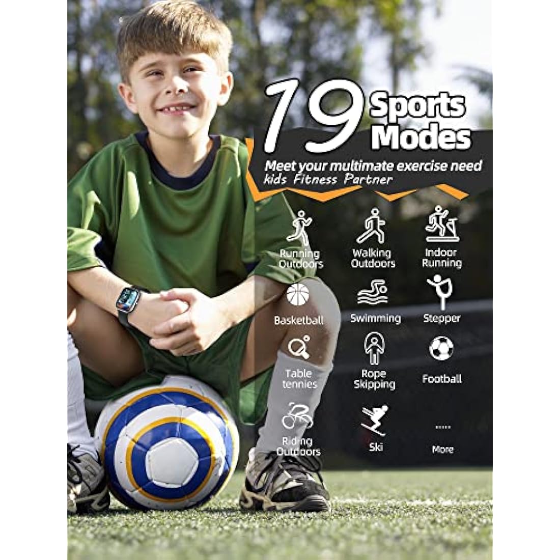 Slothcloud Kids Smart Watch for Boys Girls,IP68 Waterproof Fitness Activity Tracker Watch,Heart Rate Sleep Monitor,8 Sport Modes,Pedometers,Calories Counter,Alarm Clock,Kids Gifts Teens 5+ (Black)