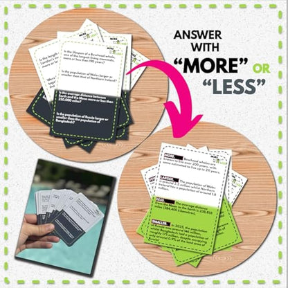 More or Less Geography Edition Card Game | 2 Players + | Travel & Pocket Card Game for Kids, Teens & Adults | Play Anywhere