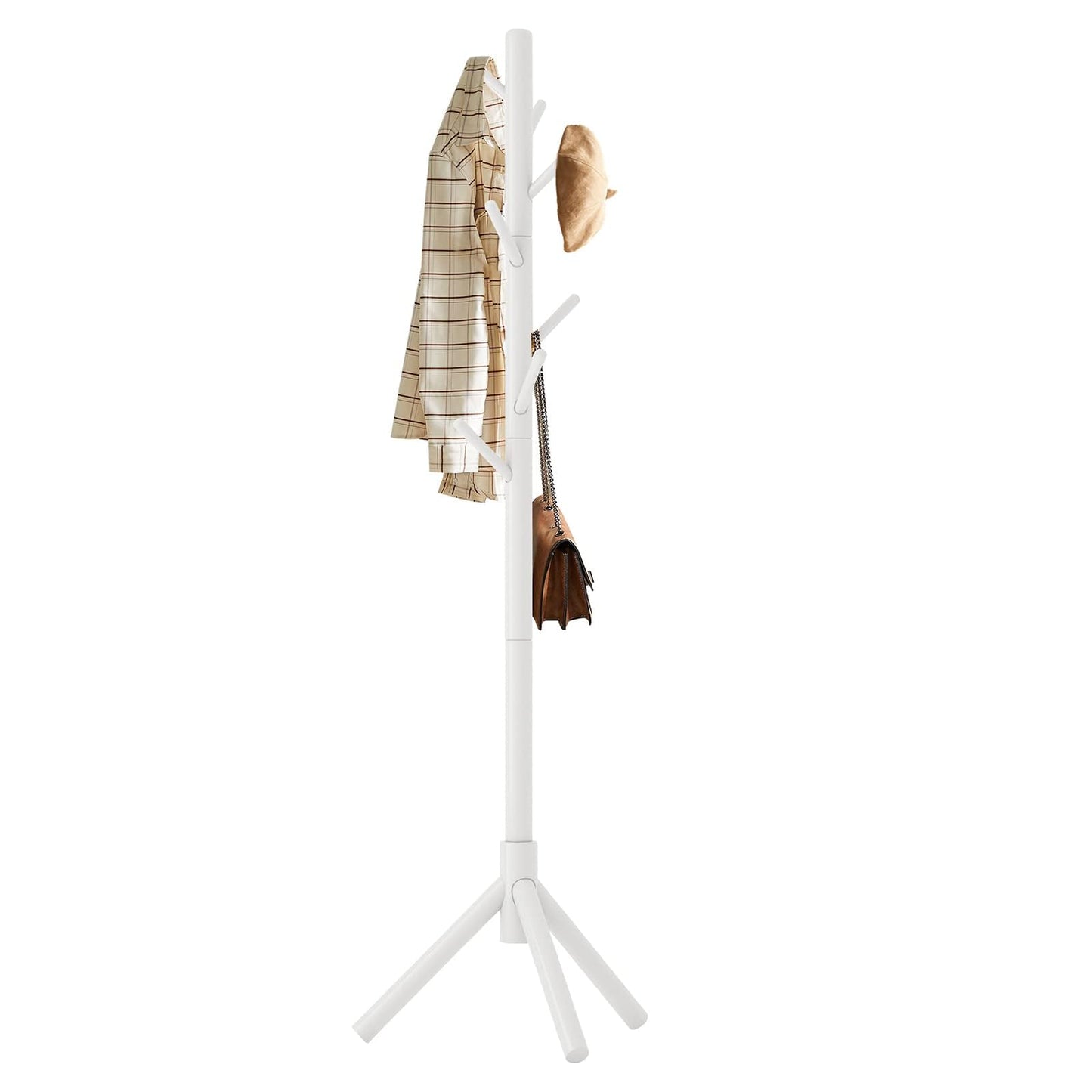 Aibiju Coat Rack Free Standing, Coat Tree With 8 Hooks and 3 Height Options, Wood Coat Hanger Stand, Suit for Adults,Kids, Home/Entryway/Hallway