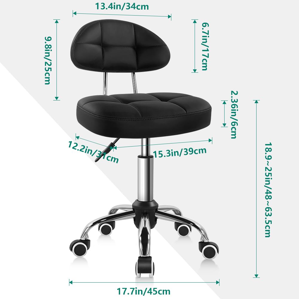 BFTOU Square Swivel Stool on Wheels Perfect for Work SPA Shop Massage Height-Adjustable and Cost-Effective Rolling Stool Chair with Back White BLACK