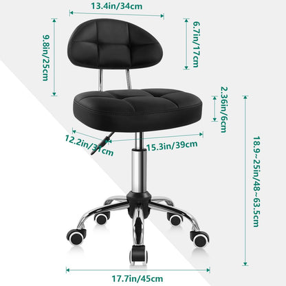 BFTOU Square Swivel Stool on Wheels Perfect for Work SPA Shop Massage Height-Adjustable and Cost-Effective Rolling Stool Chair with Back White BLACK