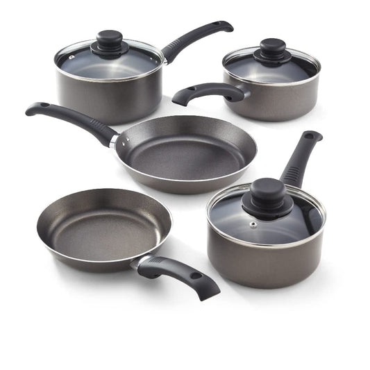 Judge Everyday Set of Pans Non-Stick, 5-Piece Set 16cm 18cm 20cm Saucepans, 20cm 24cm Frying Pans - 5 Year Guarantee