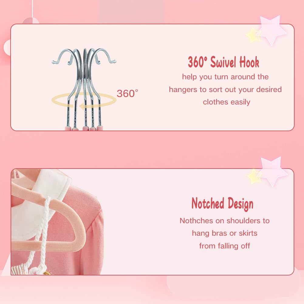 Stormix 11'' Baby Velvet Hangers Non-Slip 32 Pack Pink for Baby Nursery
