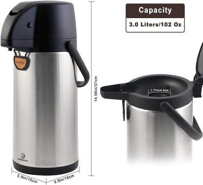 Airpot Coffee Carafe - TOMAKEIT Thermal Beverage Dispenser Insulated Pump Action Airpot for Hot/Cold Water (Lever Pump)