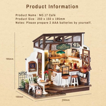 ROWOOD Doll House Kit Coffee House, DIY Miniature House Craft Building Room, Wooden Model Kits with Accessories for Adults and Teens to Build, for Christmas and Birthday