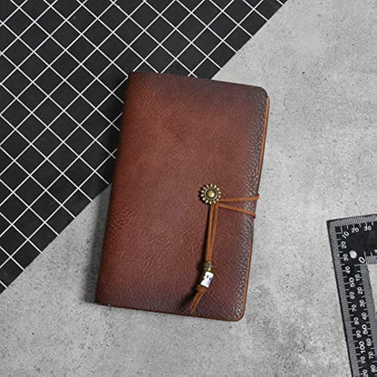 WONDERPOOL A6 Leather Diary Lined Paper Notebook & Pen - Refillable 6 Ring Binder Writing Spiral journal for Office Travel Work and Plan Agenda(a-Coffee, A6)