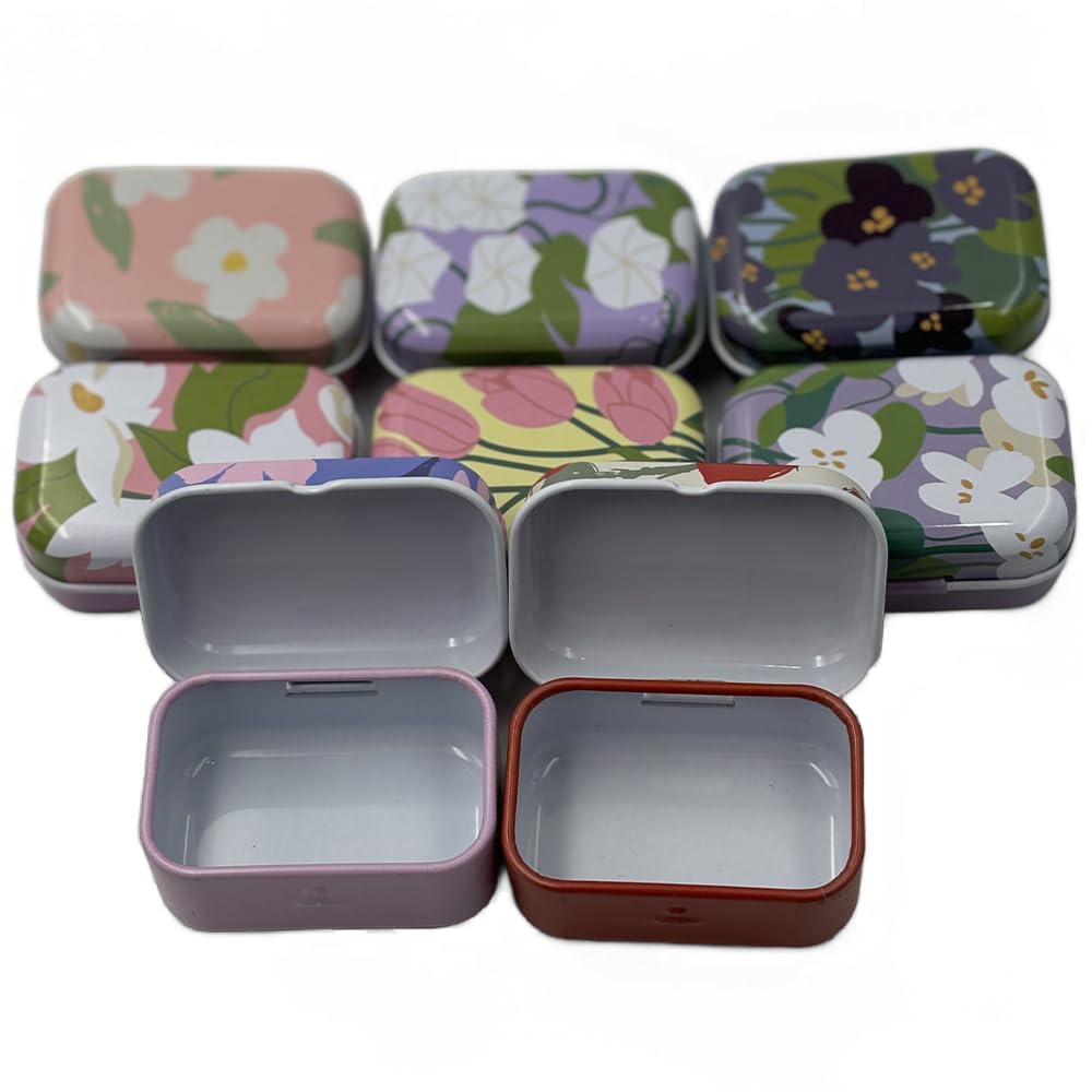 CCUUHJ 8 Pack Tins Container Rectangular Small Tin Box Metal Empty Hinged Tins Empty Tins Basic Necessities Tins for Candies Jewelry,6X4X2.5 CM
