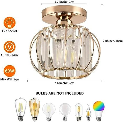 ZYDTRIP Crystals Ceiling Light Fixtures Chandelier, Small Semi Flush Mount Ceiling Light Fitting for Hallway Entrance Kitchen Bedroom Dining Rooms Living Rooms Bar (2 Pack Gold)