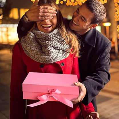 Christmas Black Gift Box with Ribbon, Magnetic Present Boxes with Lids, Gift Packaging Decorative Box, Presentation Box for Gifts, with Shredded Paper, Cards
