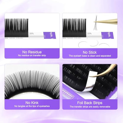 NAGARAKU 5 Trays Eyelash Extensions Supplies Classic 1:1 Lashes Individual Volume Lash Extensions Soft Single Natural Eyelashes Matte Black 16 Rows (0.03mm C Curl 11/12/13/14/15mm in 1 Pack)