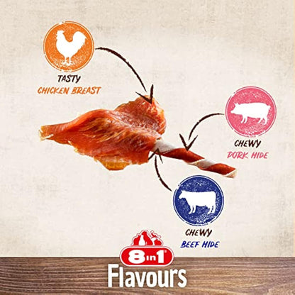 8in1 Triple Flavour Wings chew sticks for dogs - extra-meaty chew snacks, 113g bag