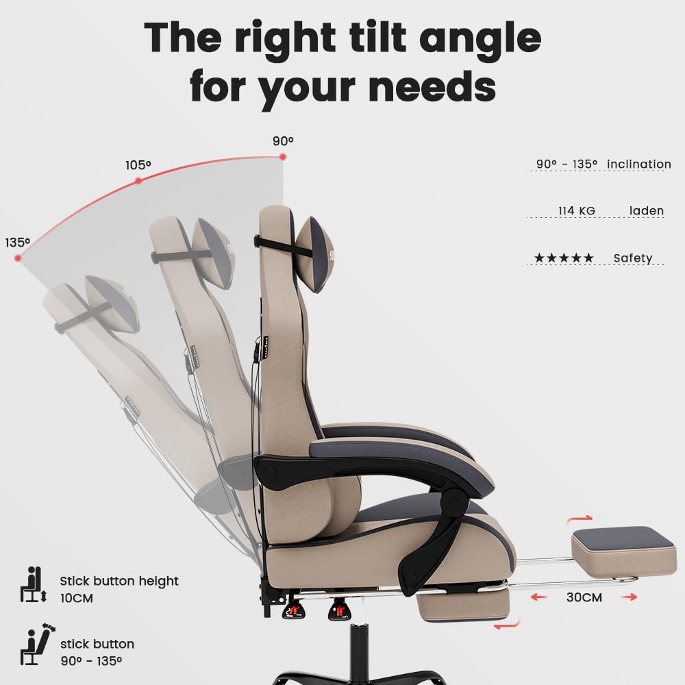 SUKIDA Ergonomic Gaming Chair for Adult, Comfortable Desk Chair with Massage, Comfy Headrest and Lumbar Support Pc Office chairs with Footrest