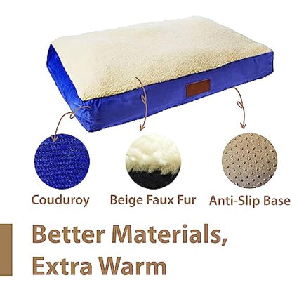 Ellie-Bo Large Dog Bed for 36-inch Dog Cage/Crate - Blue Faux Suede/Sheepskin