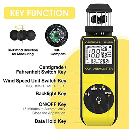 Pocket Anemometer, Handheld Anemometer Update Wind Meter with 360°Rotation any wind Direction