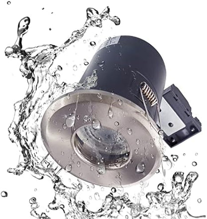 4XSweier 90 Min Fire Rated Downlight,5W 6000K Cool White Waterproof IP65 LED Recessed Ceiling Lights, 230V GU10 Die-Cast Aluminium Spotlight Satin Nickel,(Non-dimmable)