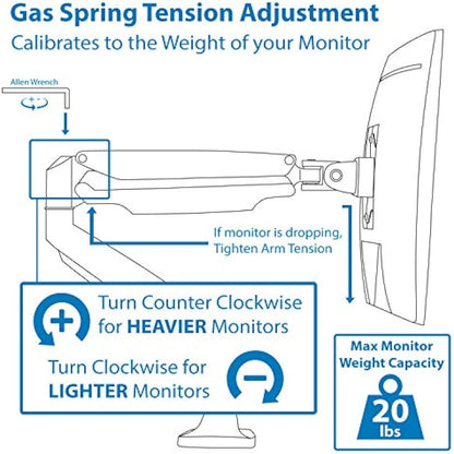 Mount-It! Single Monitor Arm Desk Mount | Gas Spring Monitor Arm | Full Motion Articulating Height Adjustable | Fits 21 22 23 24 27 30 32 Inch VESA Compatible Computer Screen | Clamp and Grommet Base