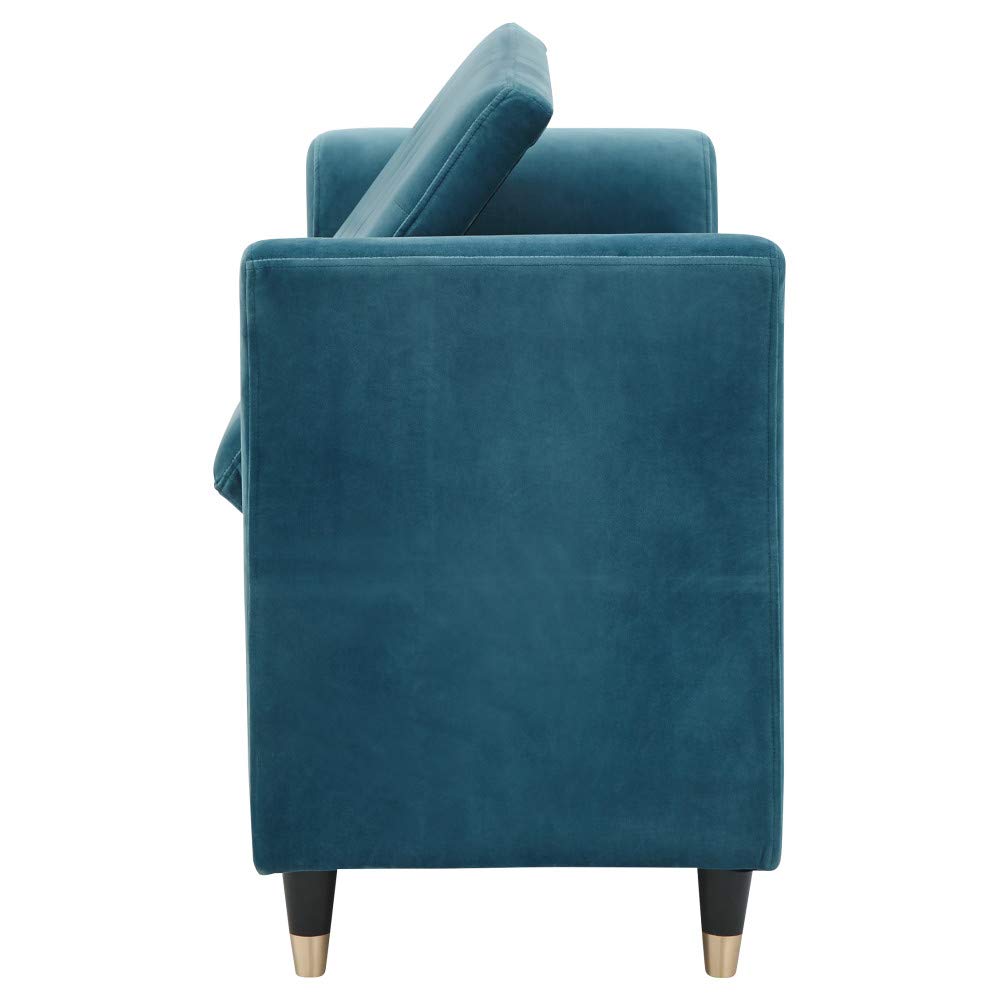 GFW Genoa Teal Ottoman Window Seat, Velvet Upholstered Storage Bench with Button Tufted Seat, 88L Hidden Storage and Wooden Legs
