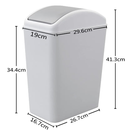Annkky 15 L Small Bathroom Bins with 2 Rolls Bin Liners, Plastic Swing Dustbin with Lid Light grey