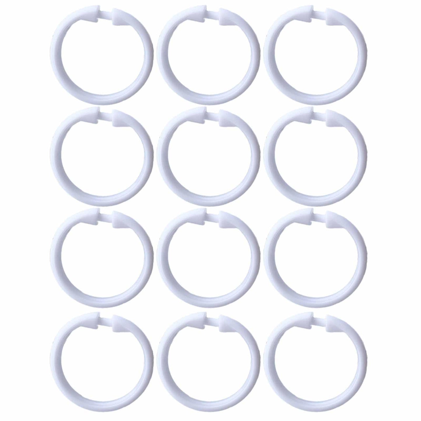 FYHJNC 12 Pack White Plastic Shower Curtain Rings, Easy Snap Closure O-Shaped Curtain Hooks