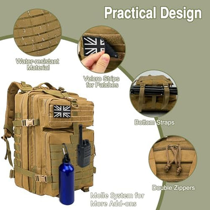 WOLT | Tactical Backpack for Men 45L Military Backpack Large 3 Day Assault Pack Rucking Backpack for Survival Hiking