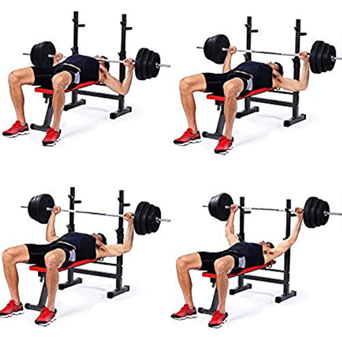 ISE Multifunction Weight Bench Fitness Weight Training Bench Set with 5 Levels Adjustable Shelf（91-110CM）and Dip Handles, Home/Gym Exercise Foldable, SY-544