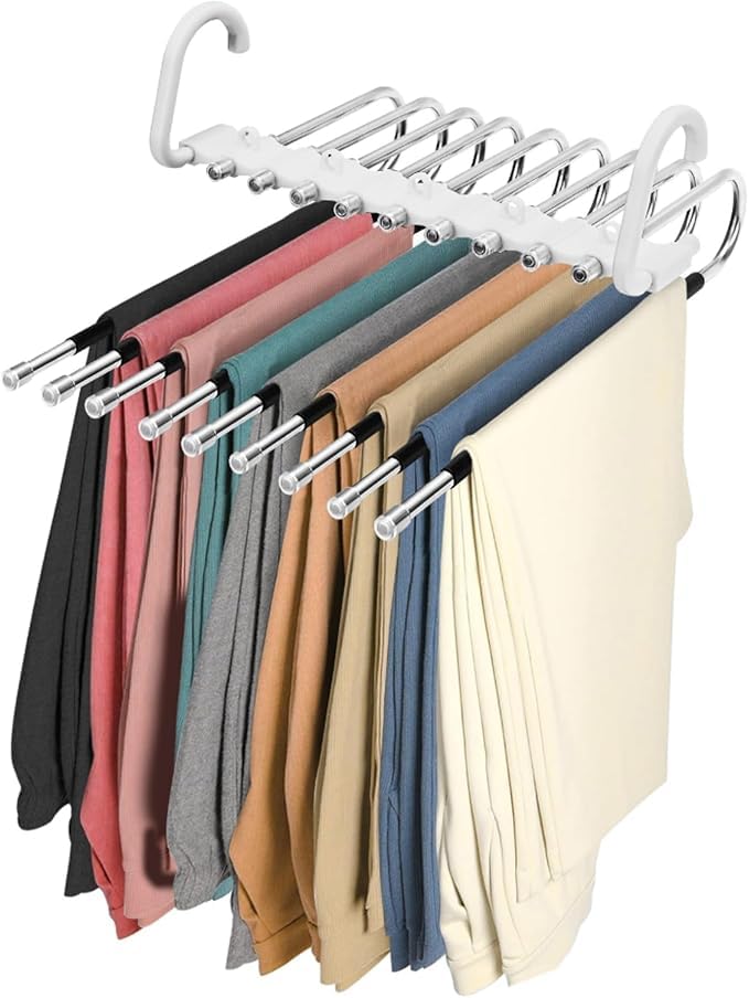 Trrcylp 2pack 9 Layer Collapsible Pants Hangers Space Saving Pants Hangers Multifunctional Pants Rack Hanger for Wardrobe Trousers Scarf Jeans Black