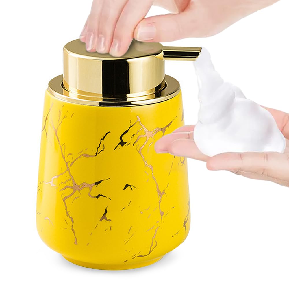 Marble Foam Soap Dispenser for Bathroom, Chic Ceramic Bottle(Yellow)