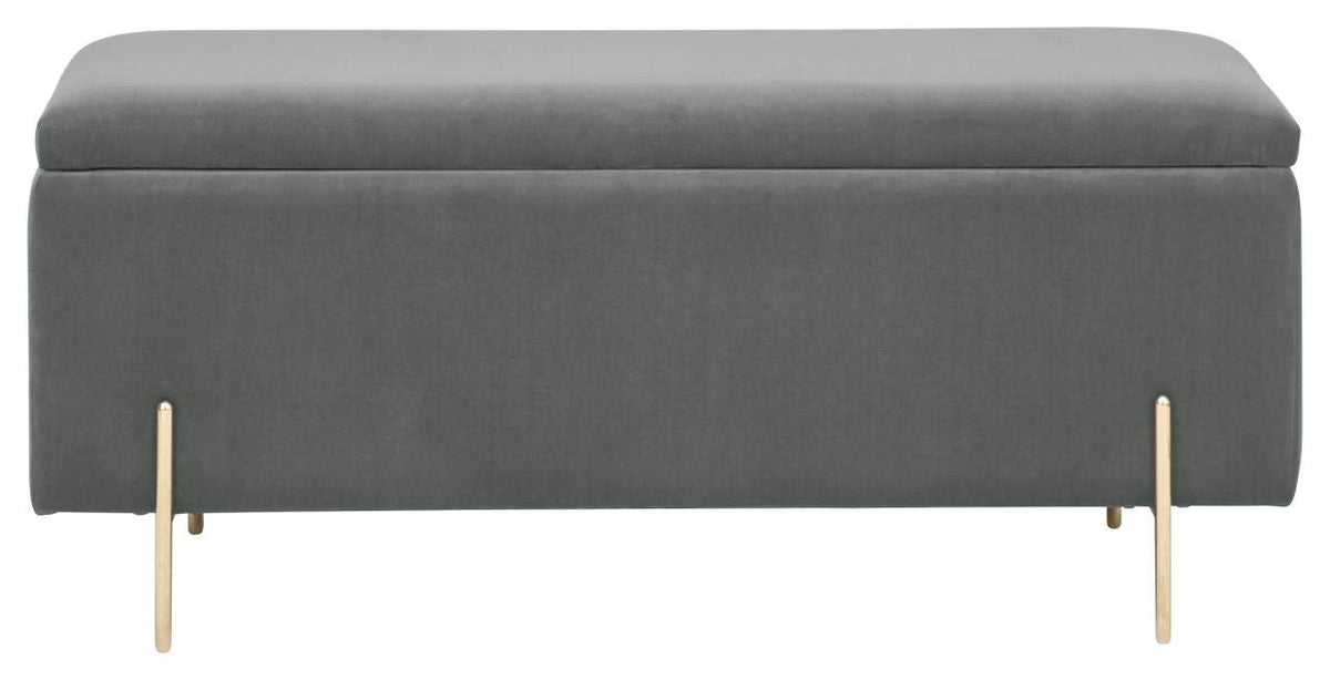 GFW Mystica Ottoman Storage Bench, Grey Storage Box with Gold Effect Legs, Upholstered Blanket Box and Bedroom Storage Seat