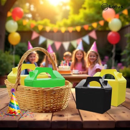 Lotus 50 x Children/Kids Plain Coloured Party Boxes Carry Food Meal Fun Picnic Birthday Wedding Favour/Baby Shower Party Halloween Trick or Treat Box Loot Bag (Yellow)