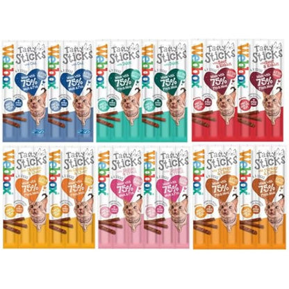 Webbox *NEW* 6 PACK MIXED CAT STICKS CAT KITTEN MEATY STICK TREAT COD DUCK BEEF CHICKEN TURKEY SALMON