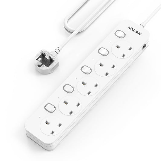 Mscien 4M Extension Lead 5 Way Plug Sockets with Individual Switches, Overload/Surge Protection Wall Mountable Power Strip 4Metre Extension Cable