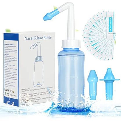 URAQT Neti Pot, Nasal Rinse Kit Nose Wash Cleaner, 300ml Sinus Rinse Bottle with 40 Nasal Wash Salt Packets, Pressure Rinse Nasal Irrigation for Adult and Kid BPA Free