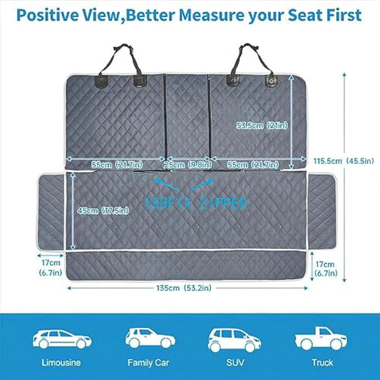 ANOSOSPECIAL Grey Dog Car Seat Cover for Back Seat,Non-Stick Fur,Pet-Friendly and Waterproof - Universal Fit Interior Protector for Auto, Van, SUV - Ideal for Kids and Pets（Large）