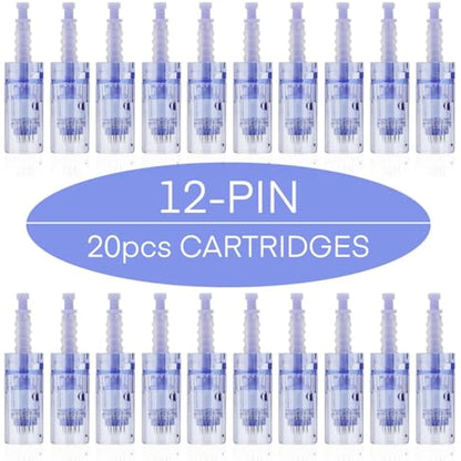 12 pin Micro Microneedling Cartridges, 20pcs Replacement Cartridges for Ultima A6 Derma Pen Auto Microneedling System, Bayonet Type