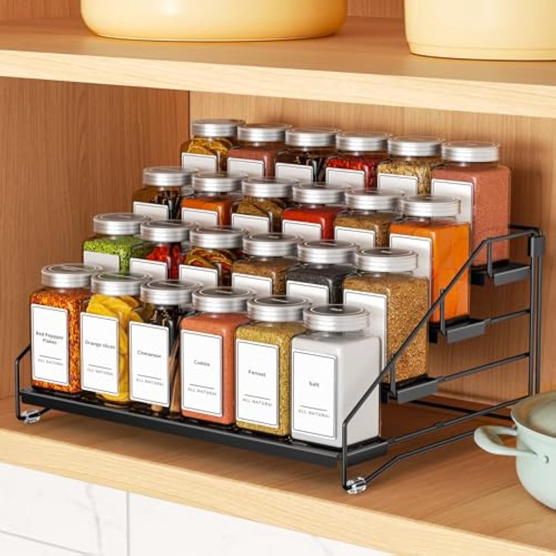 ZDDLOINP 4-Tier Spice Rack for Countertop, Kitchen Spice Rack, Depth Adjustable Spice Racks Organiser for Counter, Cupboard, Pantry (1 Pack NOT INCLUDE SPICE JARS)