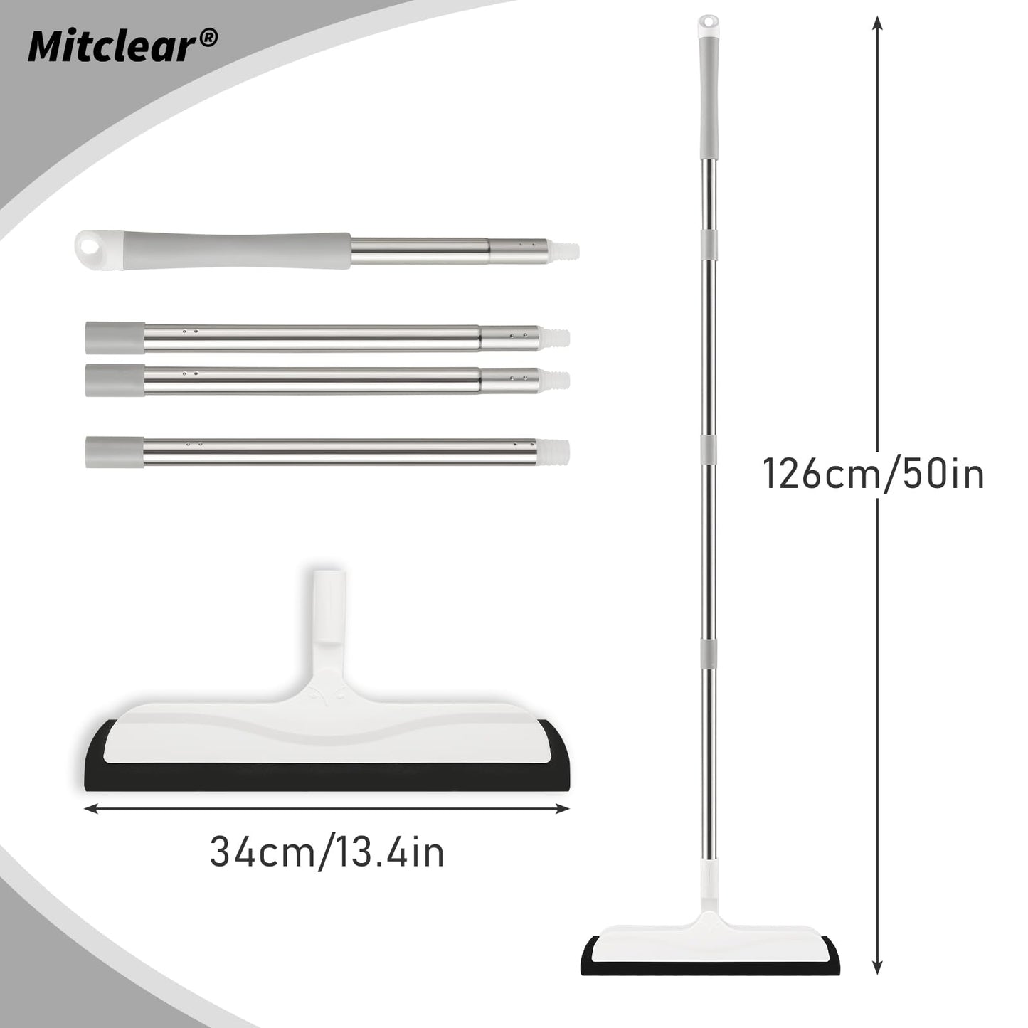Mitclear Floor Squeegee with Long Handle(50IN), Extendable Foam Squeegee Mop for Wet Room, Squidgy Shower Cleaner