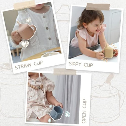 Moonkie Silicone Baby Sippy Cup 6+ Months with 2 Straws (Free Flow & Leak-Proof Valve) | 3 Stage Transition | Baby Water Bottle | BPA Free & Dishwasher Safe | 120ml(Mauve)