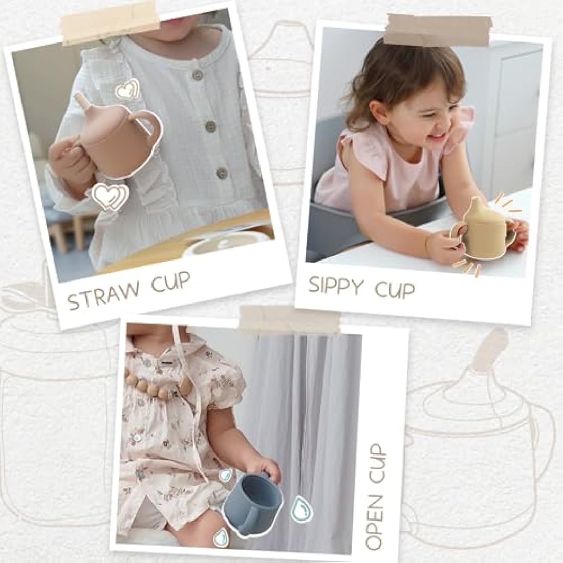 Moonkie Silicone Baby Sippy Cup 6+ Months with 2 Straws (Free Flow & Leak-Proof Valve) | 3 Stage Transition | Baby Water Bottle | BPA Free & Dishwasher Safe | 120ml(Ether)
