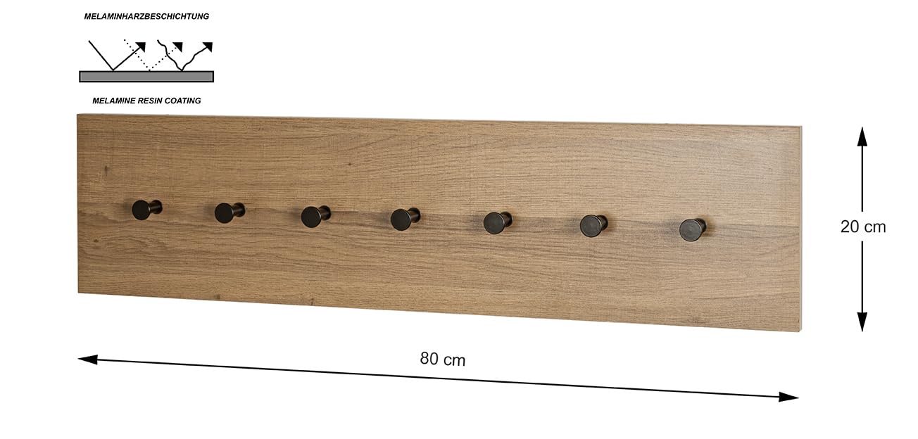 HAKU wardrobe oak, black, MDF, metal - Dim.: W 80 cm x H 20 cm x D 5 cm, Style: Modern
