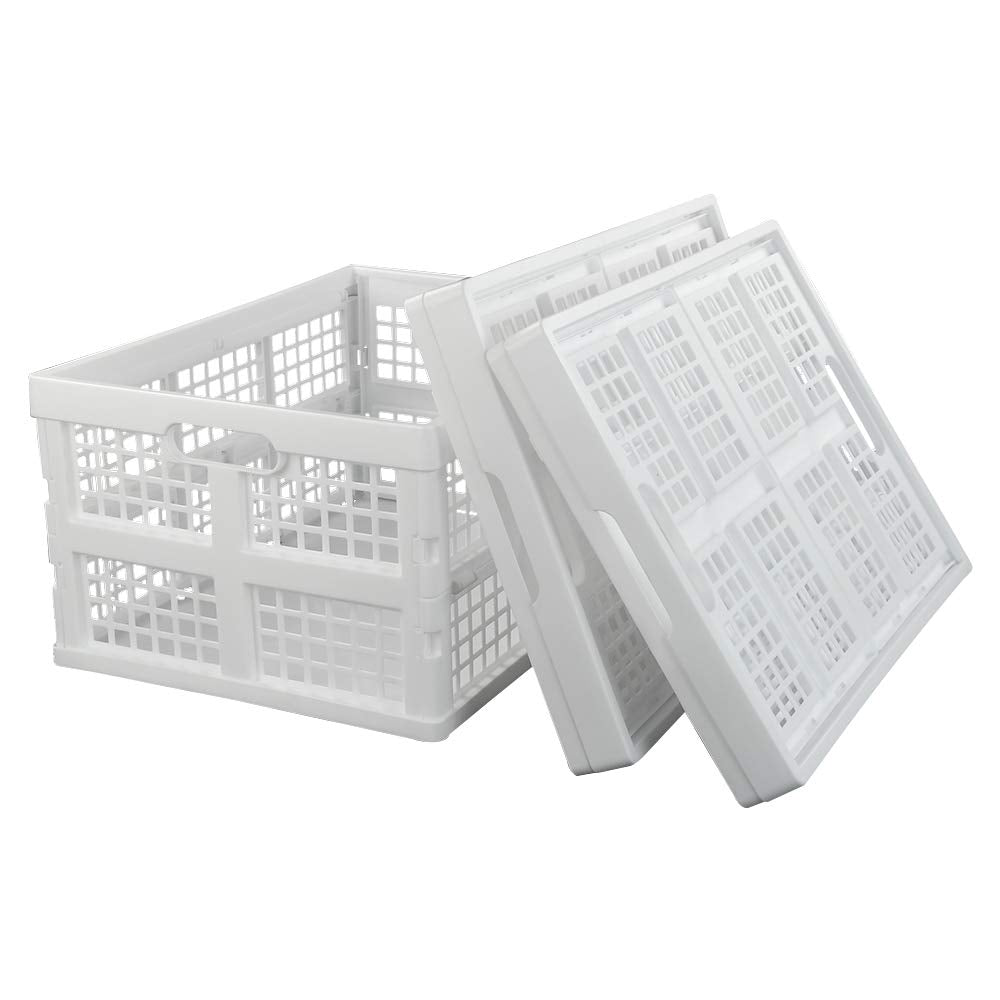 Asking Set of 3 Plastic Stackable Filding Storage Crate, 30 L Collapsible Storage Basket, White