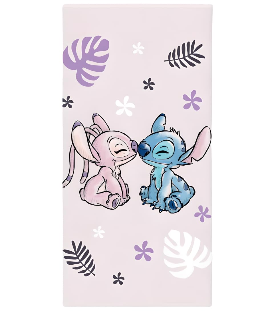 BrandMac Disney Stitch & Angel Beach & Bath Towel 70x140cm, 100% Cotton | Soft & Absorbent Kids Bath & Swim Towel | Official Stitch Towel