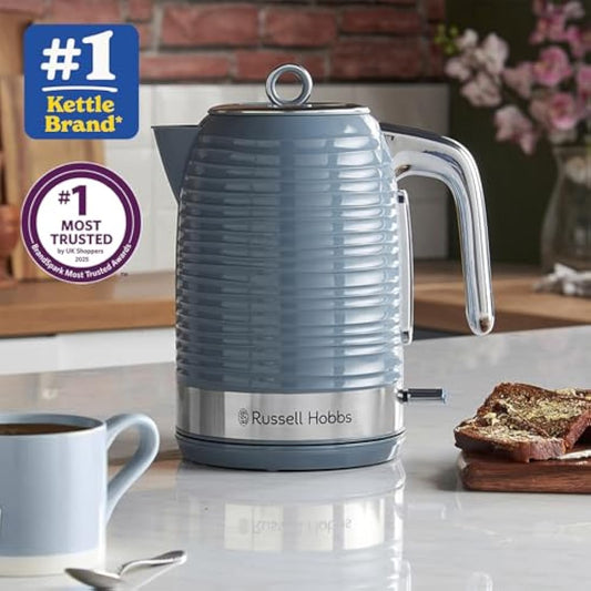 Russell Hobbs Inspire Electric 1.7L Cordless Kettle (Fast Boil 3KW, Grey premium textured plastic, high gloss finish, Removable washable anti-scale filter, Pull off lid, Perfect pour spout) 24363