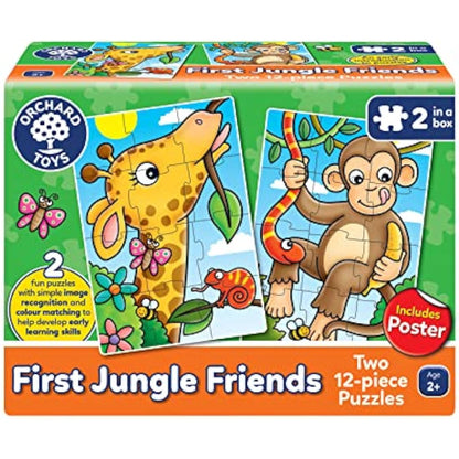 Orchard Toys First Jungle Friends Jigsaw Puzzle, 12-Piece Jigsaws, Two Puzzles in a Box, Perfect For Kids Ages 2+, Develops Hand-Eye Coordination